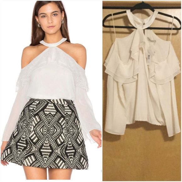 Alice + Olivia Tops - Alice + Olivia laylaCold Off ShoulderRuffle Blouse